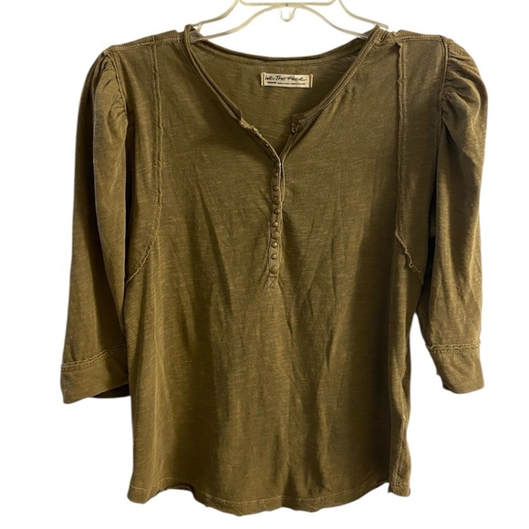 We the free snow drop Henley in olive green short sleeve cotton Medium - Picture 1 of 10